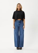 AFENDS Womens Slay Cropped - Oversized Tee - Black - Afends womens slay cropped   oversized tee   black