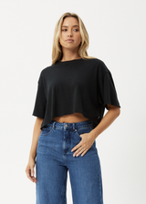 AFENDS Womens Slay Cropped - Oversized Tee - Black - Afends womens slay cropped   oversized tee   black