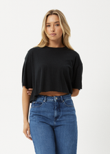 AFENDS Womens Slay Cropped - Oversized Tee - Black - Afends womens slay cropped   oversized tee   black