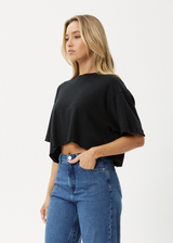 AFENDS Womens Slay Cropped - Oversized Tee - Black - Afends womens slay cropped   oversized tee   black