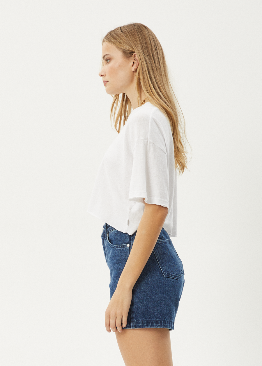 AFENDS Womens Slay Cropped - Oversized Tee - White