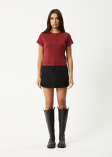 AFENDS Womens Carmen - Baby Tee - Burgundy - Afends womens carmen   baby tee   burgundy