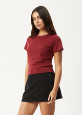 AFENDS Womens Carmen - Baby Tee - Burgundy - Afends womens carmen   baby tee   burgundy