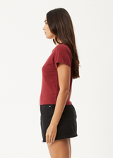 AFENDS Womens Carmen - Baby Tee - Burgundy - Afends womens carmen   baby tee   burgundy