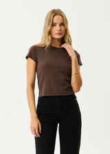 AFENDS Womens Carmen - Baby Tee - Coffee - Afends womens carmen   baby tee   coffee