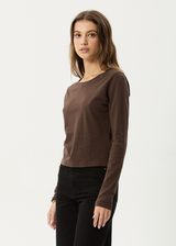 AFENDS Womens Elevate - Long Sleeve Tee - Coffee - Afends womens elevate   long sleeve tee   coffee