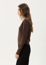 AFENDS Womens Elevate - Long Sleeve Tee - Coffee - Afends womens elevate   long sleeve tee   coffee