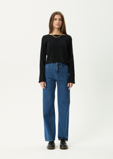 AFENDS Womens Focus - Seersucker Long Sleeve Top - Black - Afends womens focus   seersucker long sleeve top   black