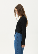 AFENDS Womens Focus - Seersucker Long Sleeve Top - Black - Afends womens focus   seersucker long sleeve top   black