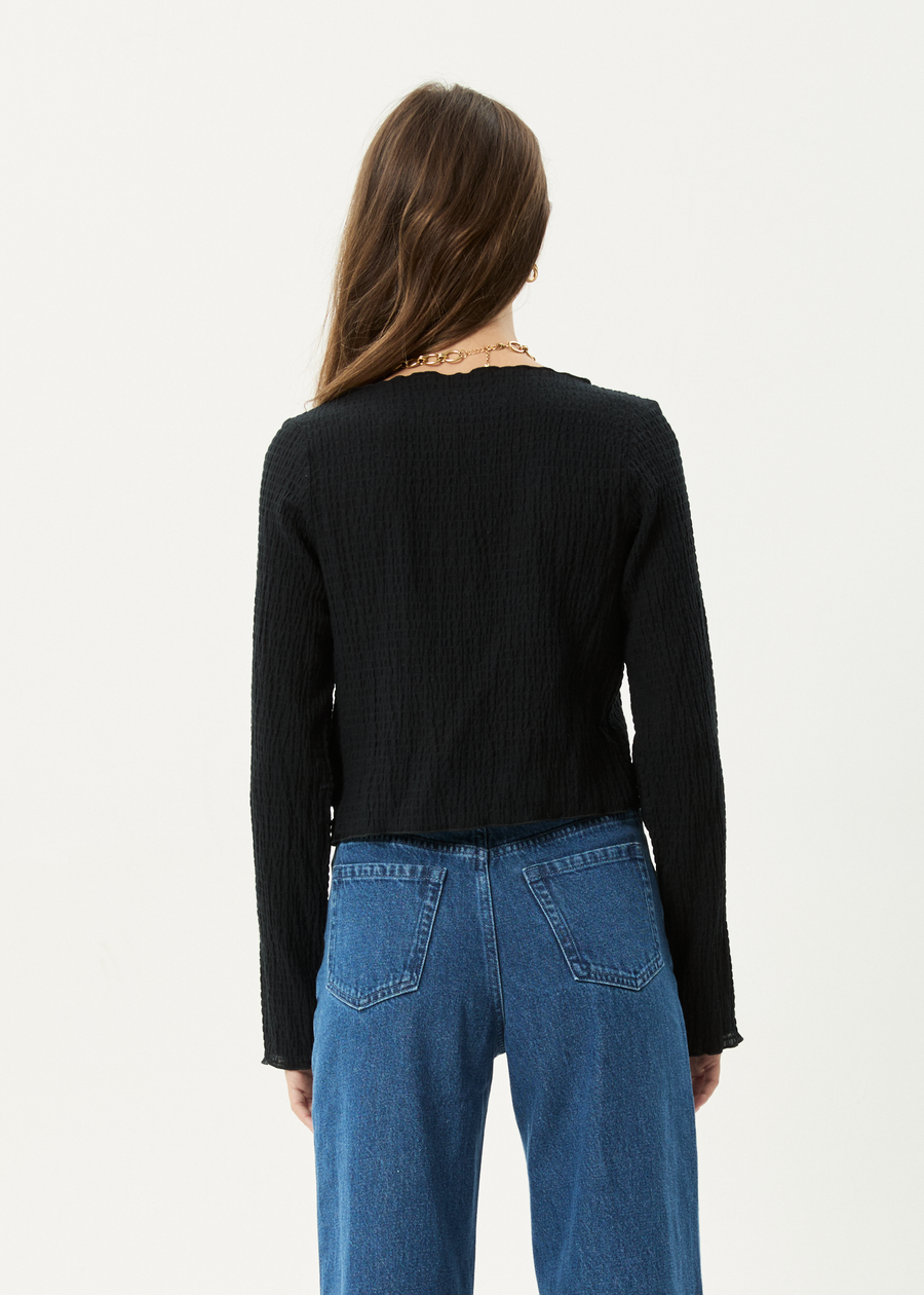AFENDS Womens Focus - Seersucker Long Sleeve Top - Black