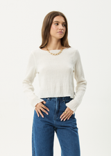 AFENDS Womens Focus - Seersucker Long Sleeve Top - Off White - Afends womens focus   seersucker long sleeve top   off white