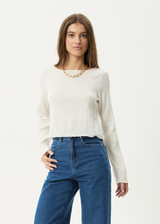 AFENDS Womens Focus - Seersucker Long Sleeve Top - Off White - Afends womens focus   seersucker long sleeve top   off white