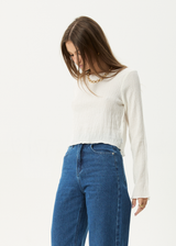AFENDS Womens Focus - Seersucker Long Sleeve Top - Off White - Afends womens focus   seersucker long sleeve top   off white