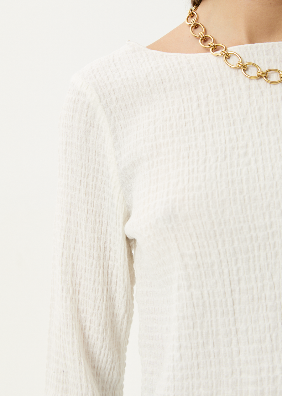 AFENDS Womens Focus - Seersucker Long Sleeve Top - Off White