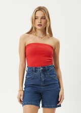 AFENDS Womens Jamie - Rib Tube Top - Tomato - Afends womens jamie   rib tube top   tomato