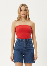 AFENDS Womens Jamie - Rib Tube Top - Tomato - Afends womens jamie   rib tube top   tomato