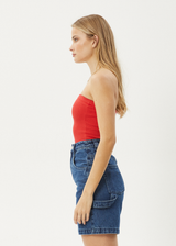 AFENDS Womens Jamie - Rib Tube Top - Tomato - Afends womens jamie   rib tube top   tomato