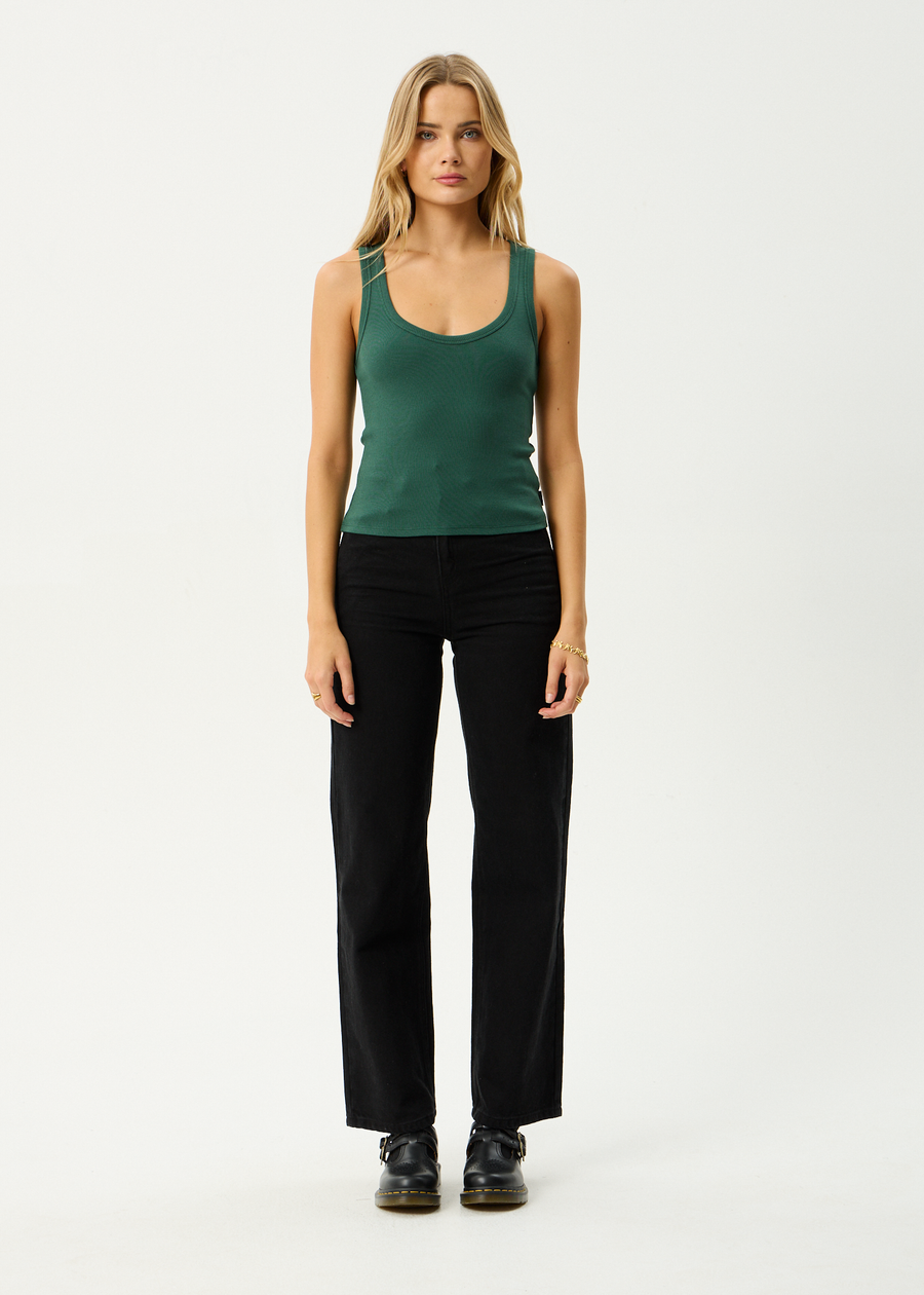 AFENDS Womens Layden - Rib Singlet - Hunter Green