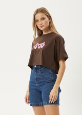AFENDS Womens Alohaz - Slay Cropped Tee - Coffee - Afends womens alohaz   slay cropped tee   coffee