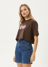 AFENDS Womens Alohaz - Slay Cropped Tee - Coffee - Afends womens alohaz   slay cropped tee   coffee