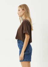 AFENDS Womens Alohaz - Slay Cropped Tee - Coffee - Afends womens alohaz   slay cropped tee   coffee