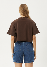 AFENDS Womens Alohaz - Slay Cropped Tee - Coffee - Afends womens alohaz   slay cropped tee   coffee