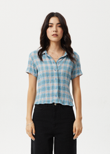 AFENDS Womens Position - Seersucker Short Sleeve Shirt - Lake Check - Afends womens position   seersucker short sleeve shirt   lake check