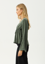 AFENDS Womens Grace - Cupro Tie Blouse - Deep Green - Afends womens grace   cupro tie blouse   deep green