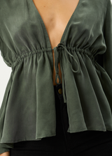 AFENDS Womens Grace - Cupro Tie Blouse - Deep Green - Afends womens grace   cupro tie blouse   deep green