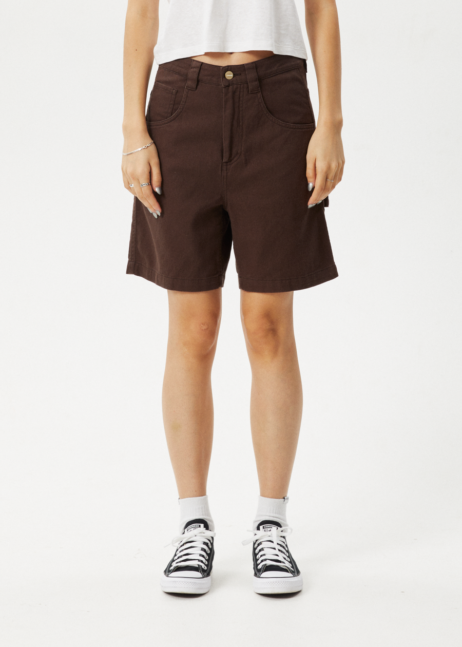 AFENDS Womens Emilie - Canvas Workwear Short - Coffee