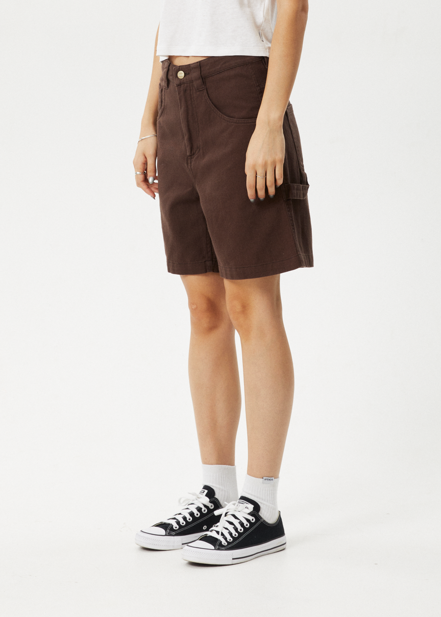 AFENDS Womens Emilie - Canvas Workwear Short - Coffee