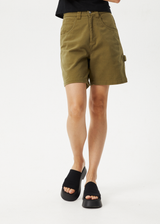 AFENDS Womens Emilie - Canvas Workwear Short - Military - Afends womens emilie   canvas workwear short   military