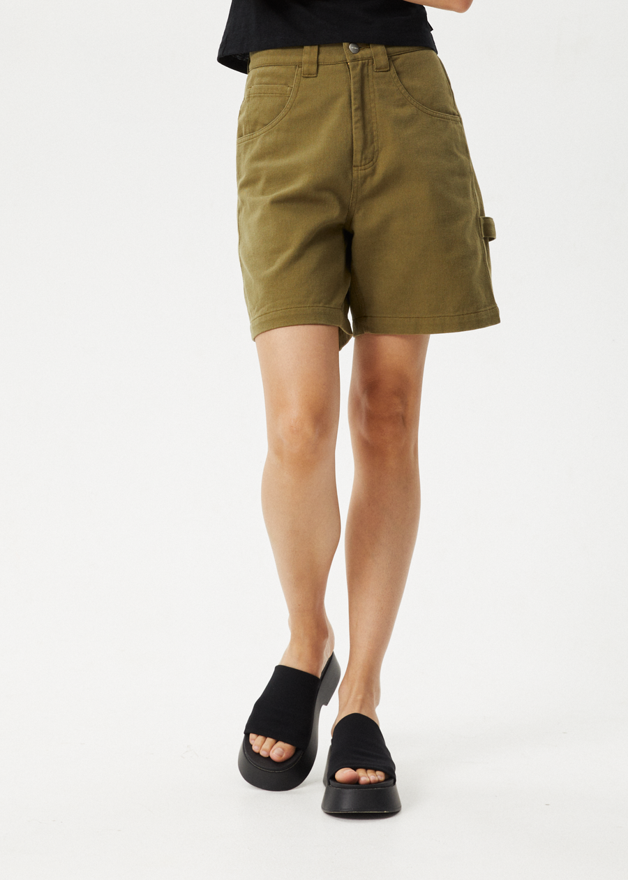 AFENDS Womens Emilie - Canvas Workwear Short - Military