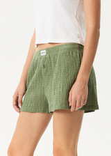 AFENDS Womens Focus - Seersucker Boxer Short - Oil Green - Afends womens focus   seersucker boxer short   oil green