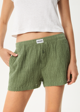AFENDS Womens Focus - Seersucker Boxer Short - Oil Green - Afends womens focus   seersucker boxer short   oil green