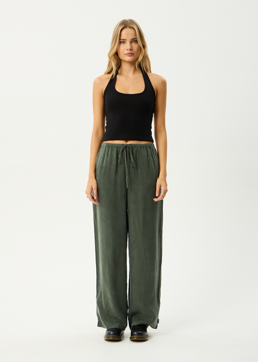 AFENDS Womens Gerry - Cupro Pant - Deep Green