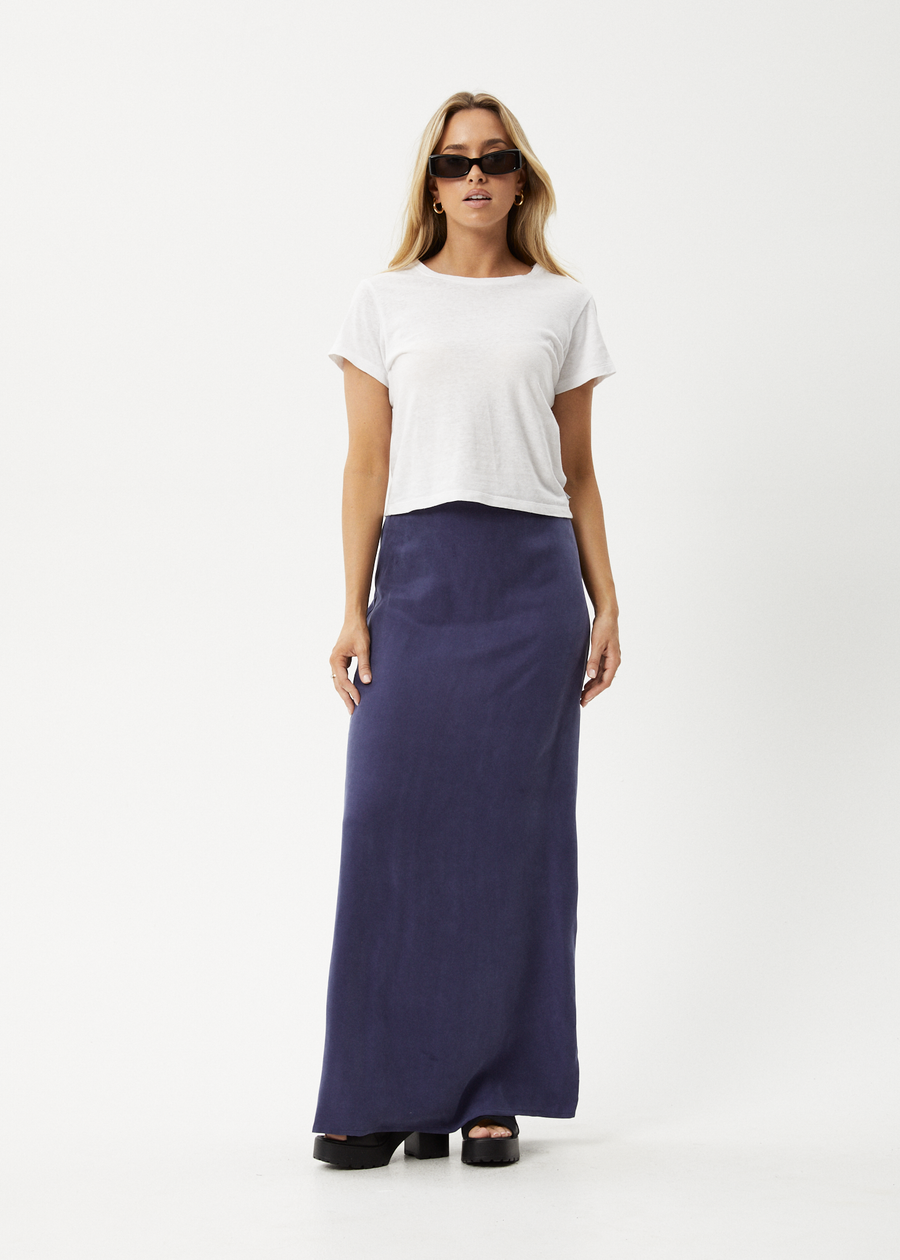 AFENDS Womens Grace - Cupro Maxi Skirt - Navy 