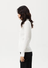AFENDS Womens Vision - Knit Zip Through Cardigan - White - Afends womens vision   knit zip through cardigan   white 