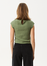 AFENDS Womens Focus - Seersucker Mock Neck Top - Oil Green - Afends womens focus   seersucker mock neck top   oil green