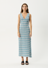AFENDS Womens Position - Seersucker Maxi Dress - Lake Check - Afends womens position   seersucker maxi dress   lake check
