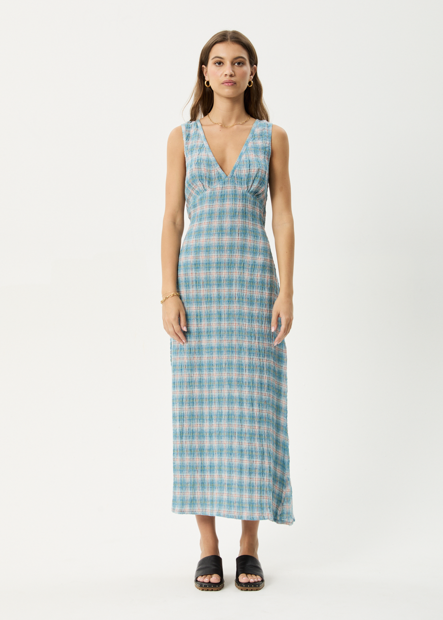 AFENDS Womens Position - Seersucker Maxi Dress - Lake Check