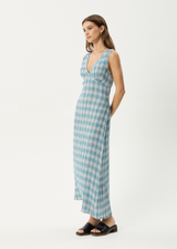 AFENDS Womens Position - Seersucker Maxi Dress - Lake Check - Afends womens position   seersucker maxi dress   lake check