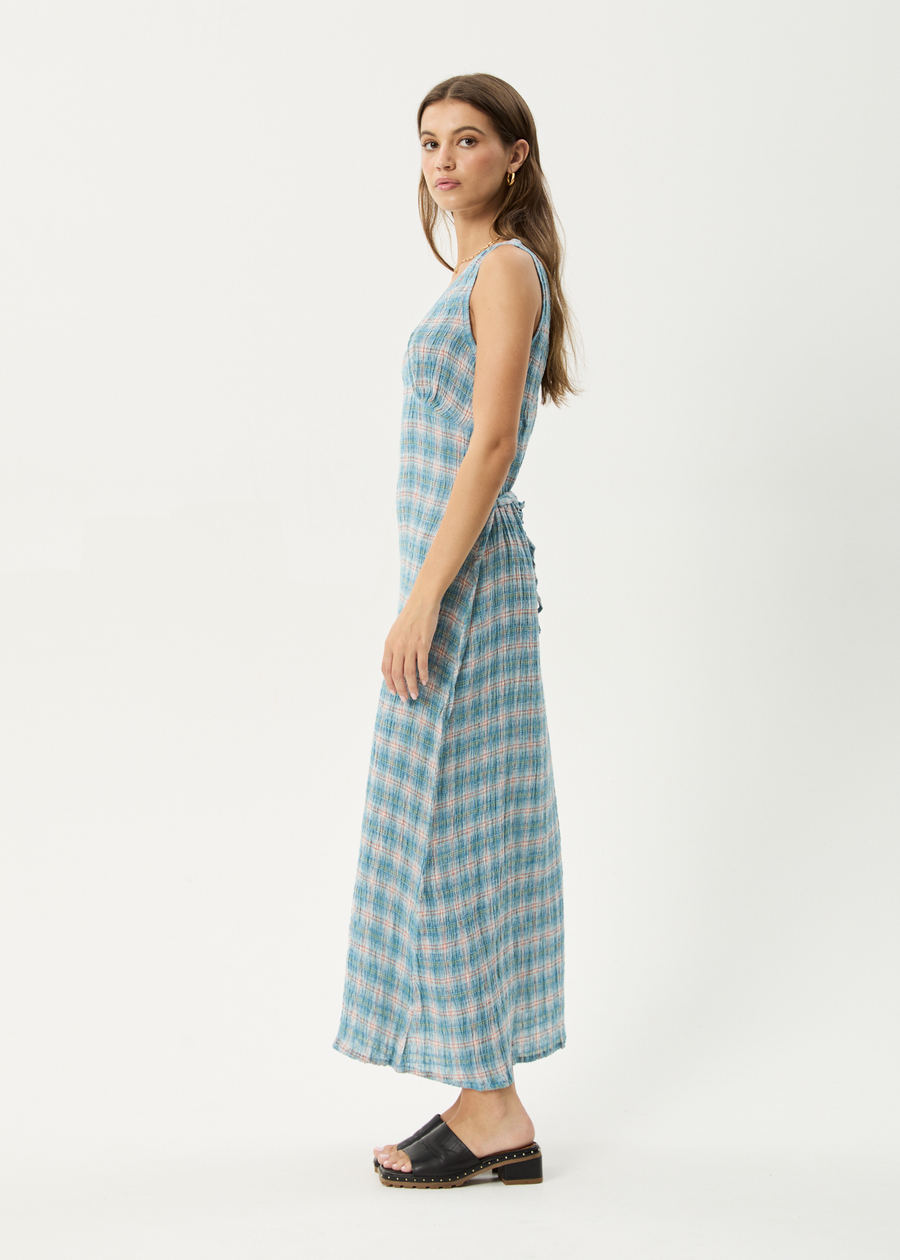 AFENDS Womens Position - Seersucker Maxi Dress - Lake Check