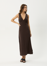 AFENDS Womens Focus - Seersucker Maxi Dress - Coffee - Afends womens focus   seersucker maxi dress   coffee