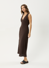 AFENDS Womens Focus - Seersucker Maxi Dress - Coffee - Afends womens focus   seersucker maxi dress   coffee