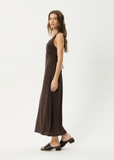 AFENDS Womens Focus - Seersucker Maxi Dress - Coffee - Afends womens focus   seersucker maxi dress   coffee