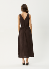 AFENDS Womens Focus - Seersucker Maxi Dress - Coffee - Afends womens focus   seersucker maxi dress   coffee