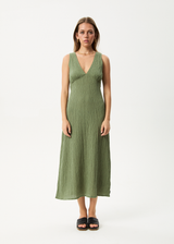 AFENDS Womens Focus - Seersucker Maxi Dress - Oil Green - Afends womens focus   seersucker maxi dress   oil green