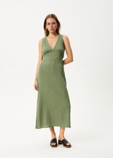 AFENDS Womens Focus - Seersucker Maxi Dress - Oil Green - Afends womens focus   seersucker maxi dress   oil green