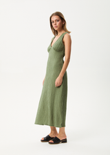 AFENDS Womens Focus - Seersucker Maxi Dress - Oil Green - Afends womens focus   seersucker maxi dress   oil green